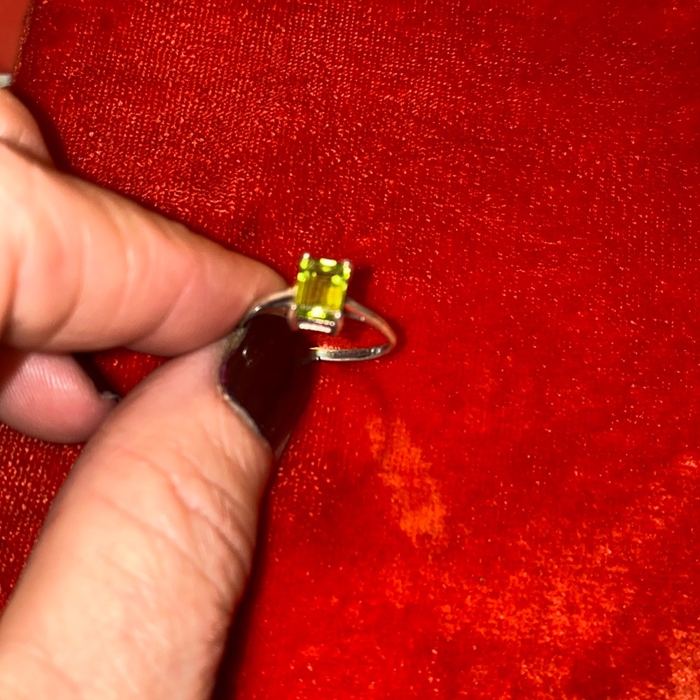 August Emerald cut Peridot Ring ,Sterling silver